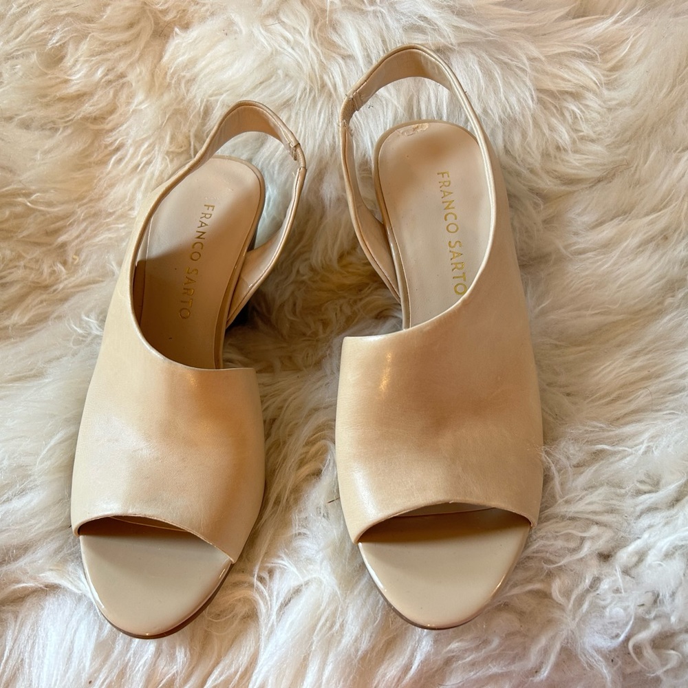 Franco Sarto leather open toe wedge. 4” heel.   size 6.5M. Brand new.